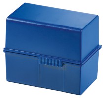 Karteibox DIN A7 quer, für 300 Karten mit Stahlscharnier, blau