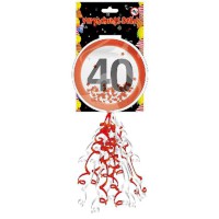 Geschenkverpackungs-Deko "Verkehrsschild 40" mit Konfetti und Ringelband