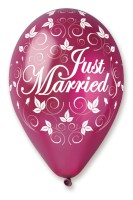 Luftballon rund 30 Stück Just Married metallic burgund