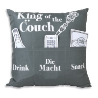 Kissen Sofahelden aus Stoff King of the Couch  43x43 cm mit Taschen