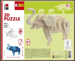 Holz-Puzzle 3D KiDS Elefant 27 Teile zum Ausmalen