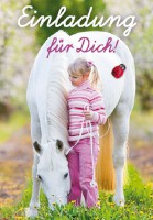 Einladungskarte Postkarte zum Kindergeburtstag "Mädchen mit Pferd" 8er Beutel